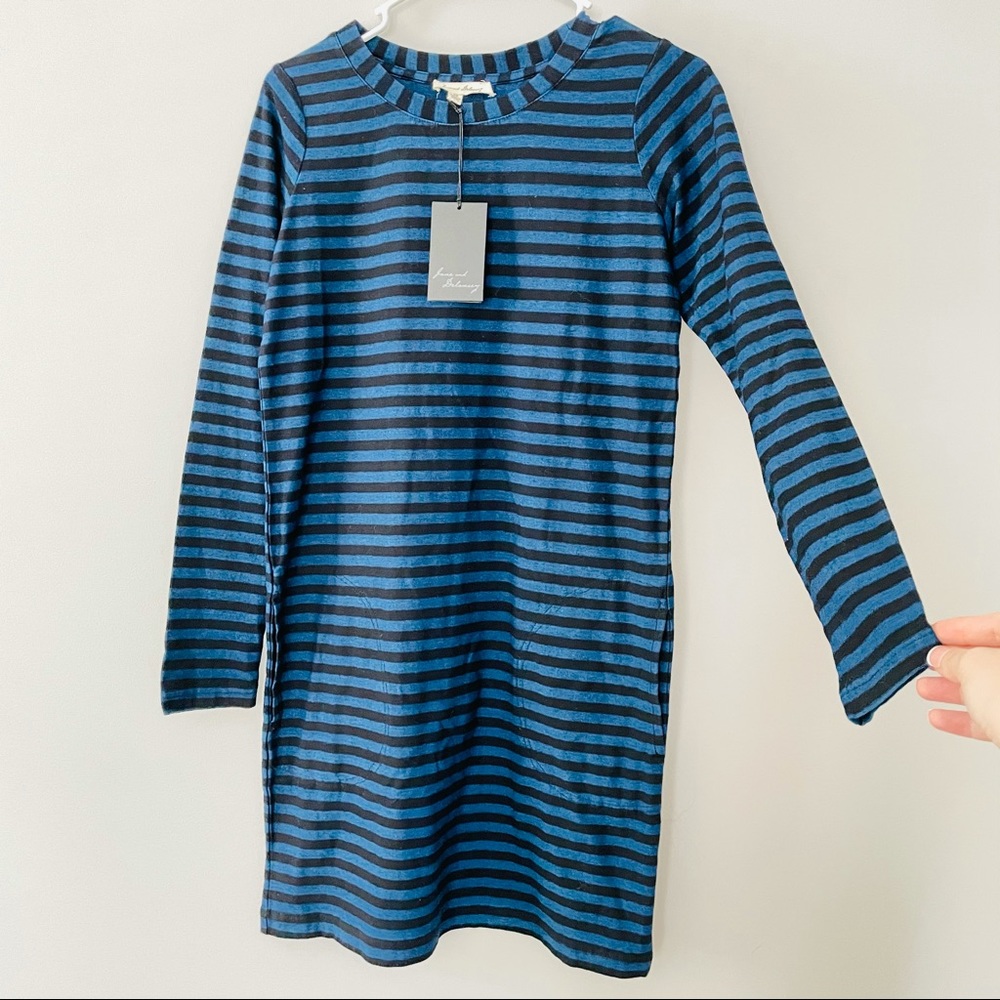 NEW Striped Blue Black Cotton Shirt Dress